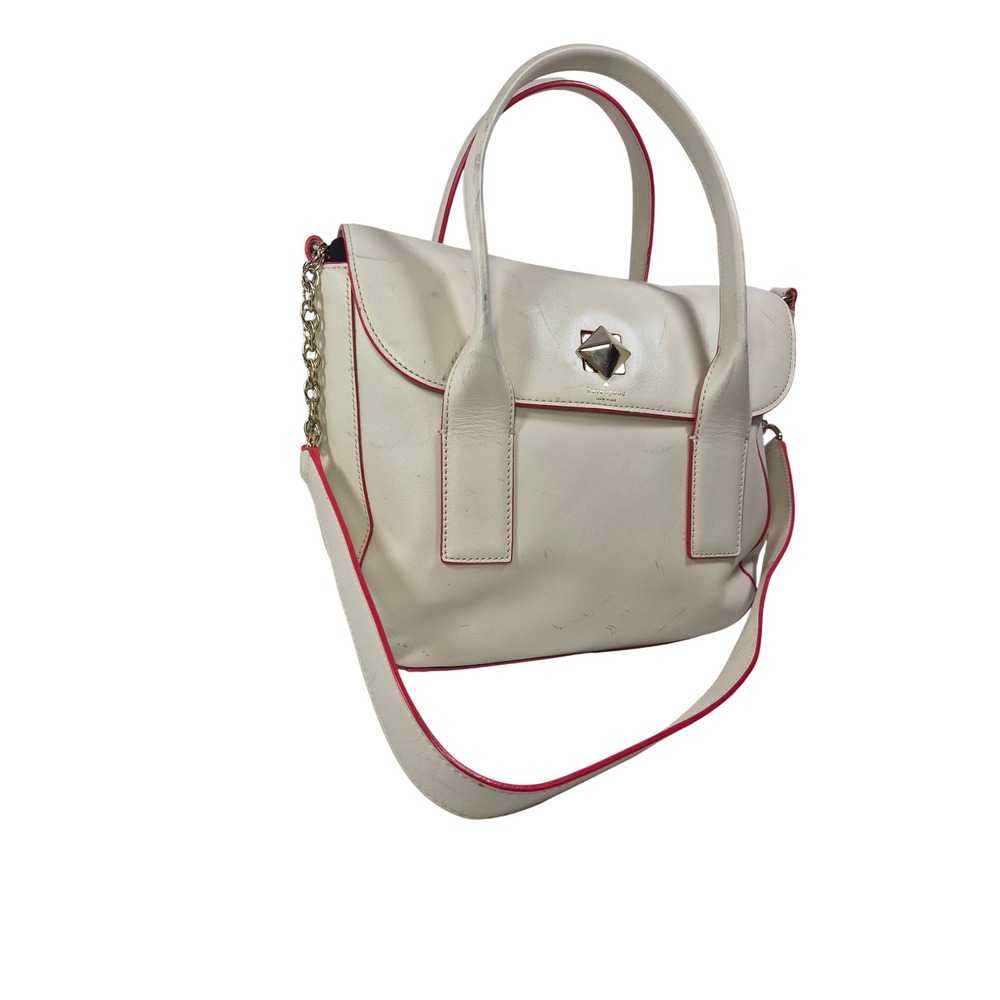 Kate Spade 2 Park Avenue Leather Flap Satchel Bag Pyramid Turnlock Purse READ - Picture 2 of 16